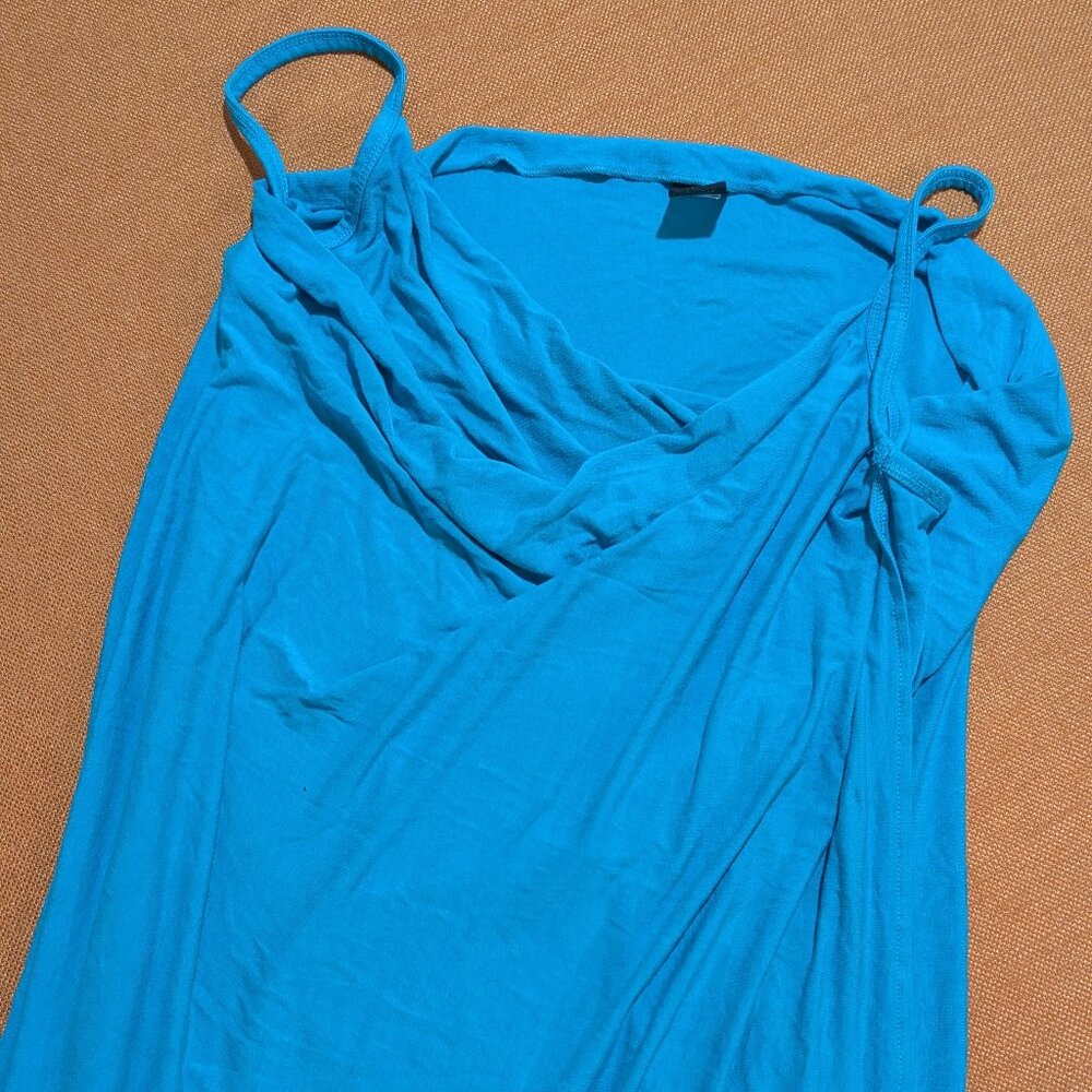 Moda International Blue Cowl-Neck Wrap Swimsuit Coverup Sz Medium